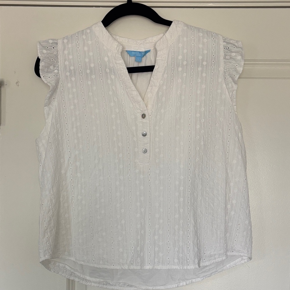 Draper James White Eyelet Button Blouse